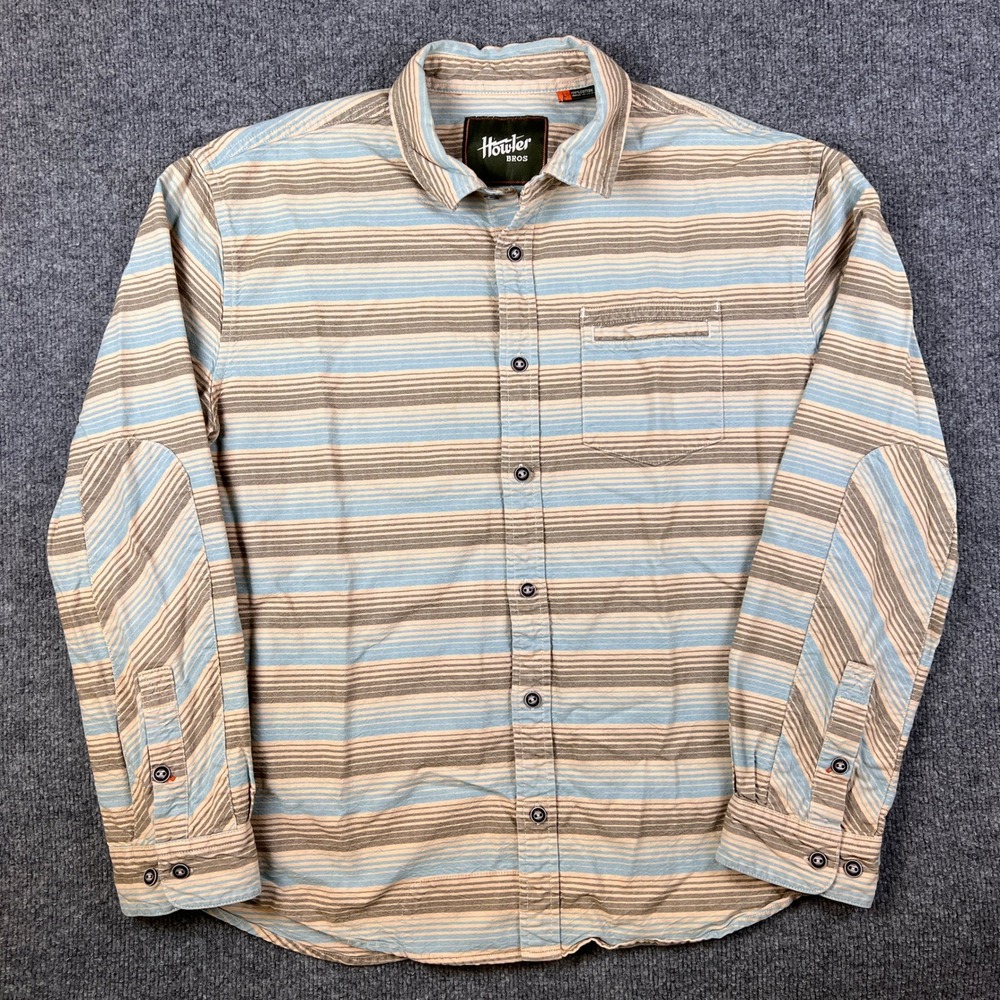 Howler Brothers Shirt Mens L Brown Blue Striped Enfield Long Sleeve Button Up